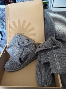 UGG Taupe Knit Fold-Over Slipper Boots